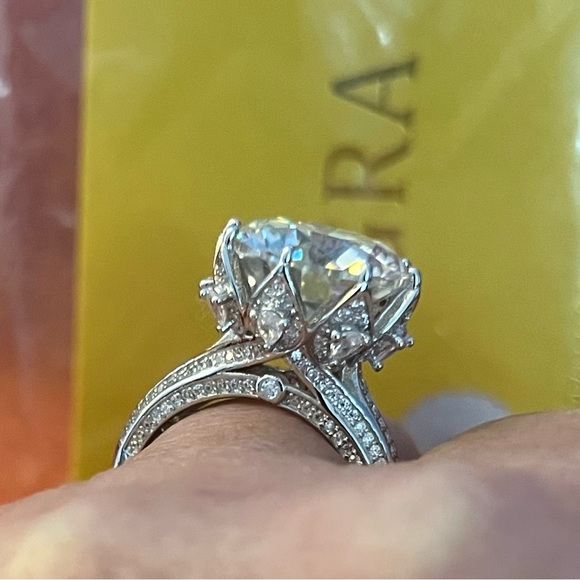 Moissanite 14k WG over SS-an amazing 10ct stone with accents!  Sz9 - Picture 6 of 6